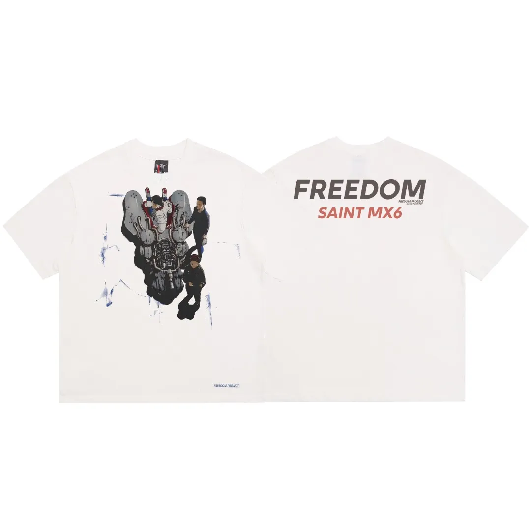 Saint Michael STA Akira Cyberpunk Cartoon Animation Print Retro Vintage Loose Short Sleeves Digital white ink direct injection, the fabric is breathable and the pattern is three-dimensional and clear. Fabric: Double yarn 240g Style number: S902 Size: S-M-L-XL Color: White Price: P110